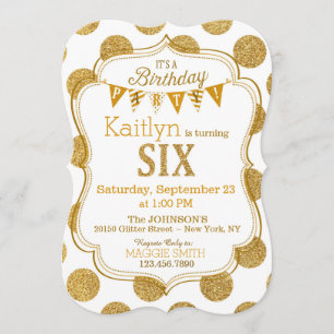 Convites Dourada Glitter Sparkle Sexta Aniversário