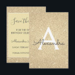 Convites Dourada Glitter Sweet 16 Salvar a Data<br><div class="desc">Dourado brilho brilhante Doce Dezesseis Monogramas e Salva Inicialmente o Convite de aniversário de Datas. Este convite é perfeito para a Festa de aniversário Sparkle Glitter Sweet 16,  que procura celebrar no estilo.</div>