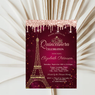 Convites Dourada Glitter Torre Eiffel Tiara Conduz Quincea