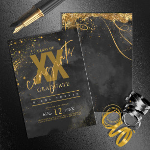 Convites Dourada Graduação de Abstrato de Linhas Finas ID