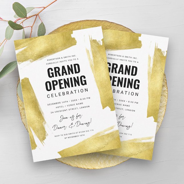 Convites Dourada Grande Abertura Corporativa Moderna (Modern Corporate Grand Opening Gold Invitation)