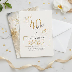 Convites Dourada Line Floral 40th Anniversário ID1169