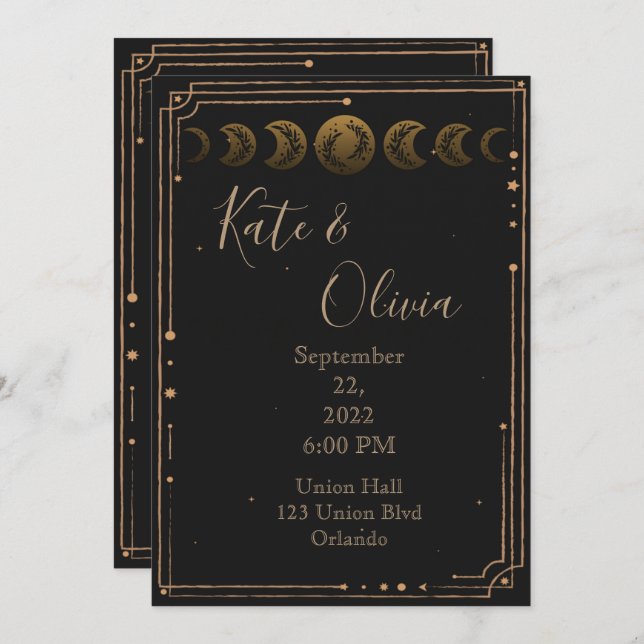 Convites Dourada Lua Fases Escuras e Casamento Moody Convit (Frente/Verso)