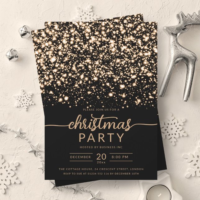 Convites Dourada Luxuriosa Winter Shiny Stars Company Xmas (Luxurious Gold Winter Shiny Stars Company Xmas Invitation)