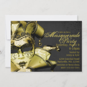 Convites Dourada Mardi Gras Mascarada