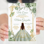 Convites Dourada Mis Quince Sage Green Quinceañera<br><div class="desc">Sage Green & Dourada Quinceañera Convite Mis Quince Anos,  15 Birthday, </div>