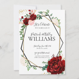 Convites Dourada moderna e Recepção de casamento Geométrica