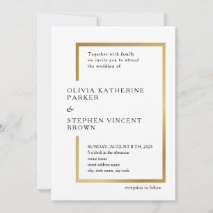 Convites Dourada moldura chic. Casamento moderno de luxo