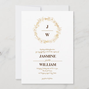 Convites Dourada moldura de monograma da crista botânica el