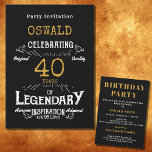 Convites Dourada Nascer Legendário Retro aniversário de 40<br><div class="desc">Para aqueles que celebram a sua aniversário de 40 anos, temos o convite de aniversário ideal com um sentimento de safra. O fundo preto com um design de design de tipografia de vintagem branca e dourada é simples e, no entanto, elegante com um toque retrorreflector. Personalize facilmente o texto deste...</div>