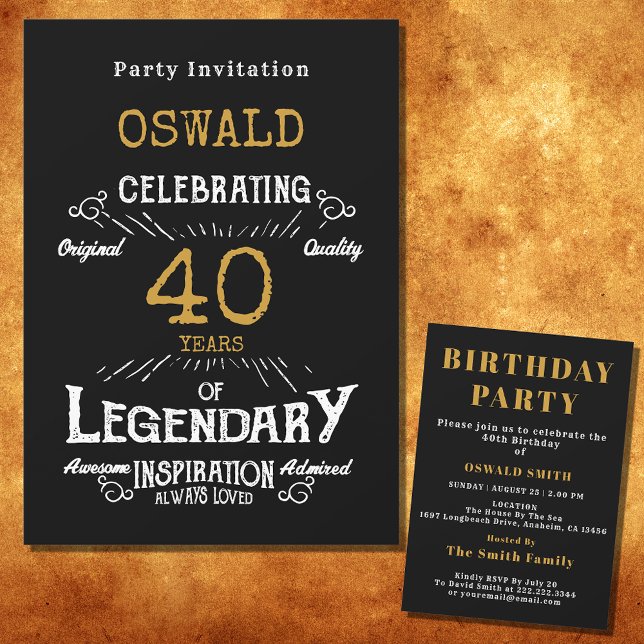 Convites Dourada Nascer Legendário Retro aniversário de 40  (For those celebrating their 40th birthday we have the ideal birthday party invitation)