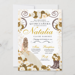 Convites Dourada Ocidental e Princesa do Marfim Quinceanera