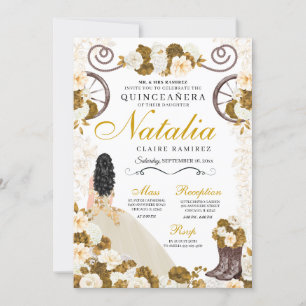 Convites Dourada Ocidental e Princesa do Marfim Quinceanera