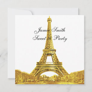 Convites Dourada Paris França Skyline #2 Sweet 16 SQ