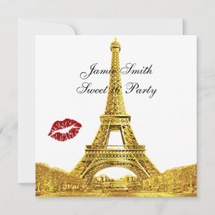 Convites Dourada Paris França Skyline Kiss #2 Sweet 16 SQ