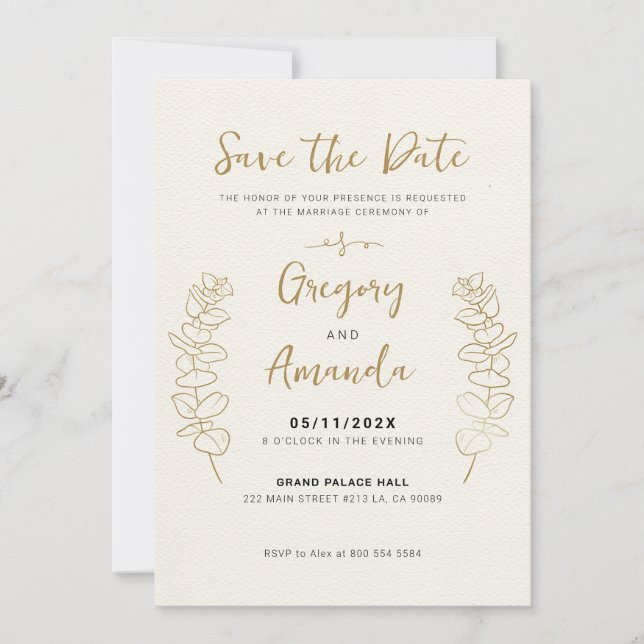 Convites Dourada Pintada à Mão Salva Quadro A Data (Frente)