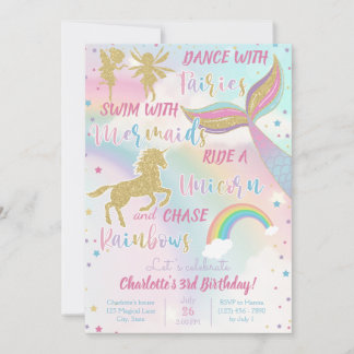 Convites Dourada poeira mágica Unicorn Fada de Fada de Milh