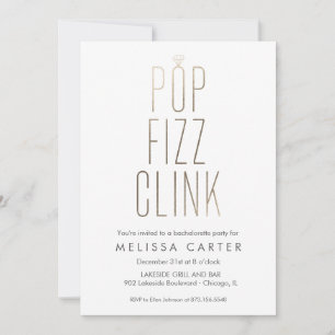 Convites Dourada Pop Fizz Clink Bachelorette Faux Foil