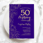 Convites Dourada púrpura Floral 50ª Festa de aniversário<br><div class="desc">Convite de aniversário Floral Dourado roxo 50º. Design minimalista moderno com desenhos botânicos em destaque, folha de ouro falsa e letra de script de tipografia. Simples trendy convida cartão perfeito para uma festa de na moda. Pode ser personalizado para qualquer idade. Impressos convites Zazzle ou modelo de impressão digital instantânea...</div>