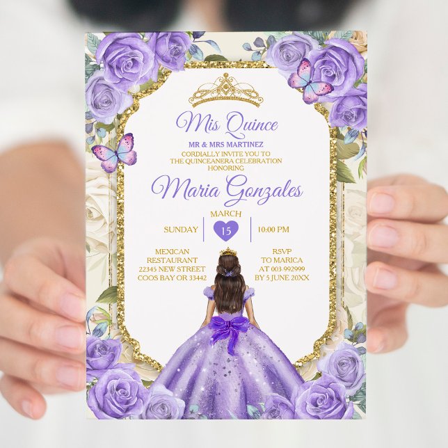Convites Dourada Púrpura Mis Quince Lavanda 15 Anos Coroa (Criador carregado)