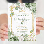 Convites Dourada Quinceañera Sage Borboleta Verde<br><div class="desc">Quinceañera Sage Green & Dourada Crown Mexicana Butterfly Convite Mis Quince 15 Anos,  16º aniversário</div>