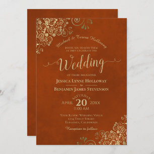 Convites Dourada renda em Casamento Formal Elegante Laranja