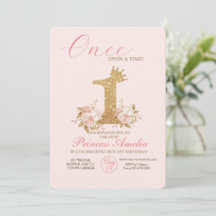 Convites Dourada rosa Festa de aniversário princesa primeir