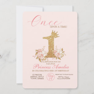 Convites Dourada rosa Festa de aniversário princesa primeir