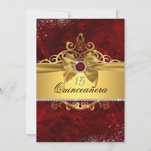 Convites Dourada Ruby Red Quinceanera Invite (Frente)