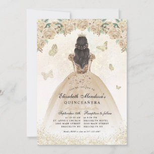 Convites Dourada Sparkle Floral Princesa Quinceañera Aniver