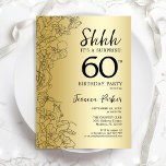Convites Dourada surpresa 60º aniversário<br><div class="desc">Dourada Surpresa 60º Convite de aniversário. Design Glam feminina com sotaques botânicos e letra de script de tipografia. Simples cartão de convite floral perfeito para uma festa surpresa na moda. Pode ser personalizado para qualquer idade. Impressos convites Zazzle ou modelo de impressão digital instantânea para download.</div>