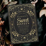 Convites Dourada Tarot Witchy Sweet 16 Festa de aniversário<br><div class="desc">Design elegante e moderno inspirado num cartão de tarô. Design não é folha de papel real. Você pode personalizar isso ainda mais clicando no botão "PERSONALIZAR". Correspondência de Itens em nosso compro para um tema completo de festa.</div>