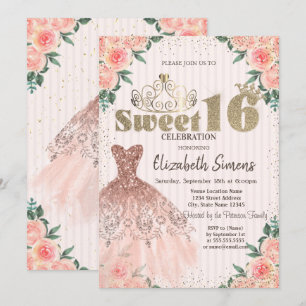 Convites Dourada Tiara,Confetti,Vestido,Sweet Floral Stripe