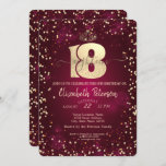 Convites Dourada Tiara, Diamantes Burgundy 18ª Festa de ani<br><div class="desc">Dourada tiara,  e diamantes de ouro em fundo arrojado 18º convite de aniversário.</div>