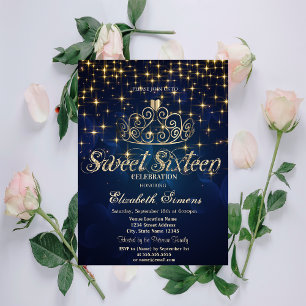 Convites Dourada Tiara Stars Princesa Marinho Azul Sweet 16