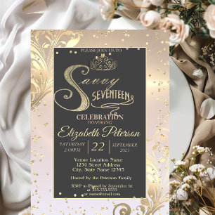 Convites Dourada Tiara Sweet Diamantes Savvy dezessete