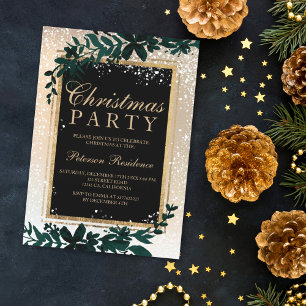 Convites dourada tipografia folha neve elegante Natal