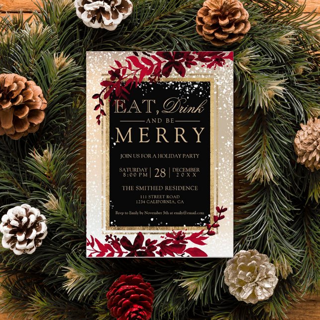 Convites dourada tipografia folha neve vermelha no Natal (Criador carregado)