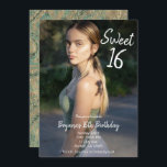 Convites Dourada Turquoise Swirl Foto Moderna Doce 16 Parti<br><div class="desc">Personalizar para qualquer evento.</div>