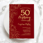 Convites Dourada vermelha Floral 50ª Festa de aniversário<br><div class="desc">Dourado Vermelho Floral 50º Convite de aniversário. Design minimalista moderno com desenhos botânicos em destaque, folha de ouro falsa e letra de script de tipografia. Simples trendy convida cartão perfeito para uma festa de na moda. Pode ser personalizado para qualquer idade. Impressos convites Zazzle ou modelo de impressão digital instantânea...</div>