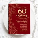 Convites Dourada vermelha Floral 60ª Festa de aniversário<br><div class="desc">Dourado vermelho Floral 60º Convite de aniversário. Design minimalista moderno com desenhos botânicos em destaque, folha de ouro falsa e letra de script de tipografia. Simples trendy convida cartão perfeito para uma festa de na moda. Pode ser personalizado para qualquer idade. Impressos convites Zazzle ou modelo de impressão digital instantânea...</div>