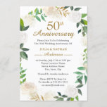 Convites Dourada Watercolor Wreath 50º Aniversário de Casam<br><div class="desc">Mais bonito Aniversário de Casamento Floral na Loja Little Bayleigh!</div>