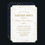Convites Dourada Whimsical Starry Night 18th Festa de anive<br><div class="desc">Festa de Onze Noites Estreladas Douradas! Este design apresenta um rico fundo azul marinho (no verso) com uma estrutura falsa de estrelas douradas,  ornamento dourado como divisor sobre um fundo branco. Use a ferramenta Personalizar para adicionar suas informações. Para itens correspondentes,  visite minha coleção de 18 anos.</div>