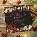 Convites Dourada Winter Wonderland Company Xmas Red Ribbon<br><div class="desc">Elegante Formal Company e Corporate Christmas Party / Cocktail / Jantar modelo com flocos de neve Dourados e luzes de Natal. Imprima seus amigos e colegas de trabalho com este design de convite sofisticado e elegante.</div>