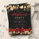 Convites Dourada Winter Wonderland Company Xmas Red Ribbon<br><div class="desc">Elegante Formal Company e Corporate Christmas Party / Cocktail / Jantar modelo com flocos de neve Dourados e luzes de Natal. Imprima seus amigos e colegas de trabalho com este design de convite sofisticado e elegante.</div>