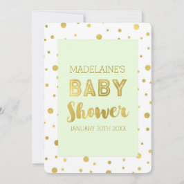 Convites Douradas Confetti Mint Green Baby Shower