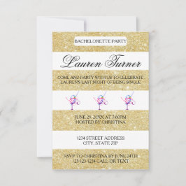 Convites Douradas e brancas faixas - 3x5 bachelorette Invit