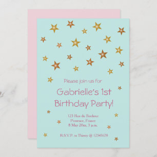 Convites Douradas estrelas cor-de-rosa turquesa doce Aniver