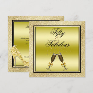 Convites Douradas falhas Stiletto & Champagne Fabuloso 50