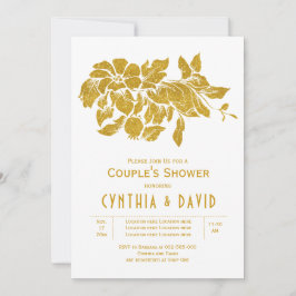 Convites Douradas flores brilhantes chá de casais florais d